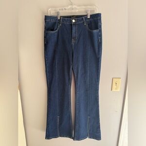 Decivi Women’s Flare Front Slit Bootcut Dark Wash Jeans SZ L High Rise Western
